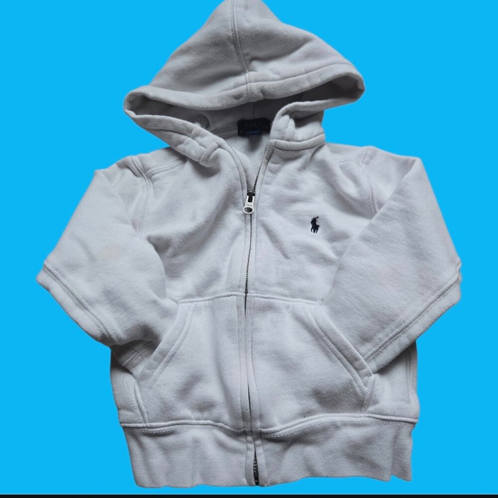 Polo Ralph Lauren Boys White Fleece Full Zip Hoodie Jacket Size 4/4T